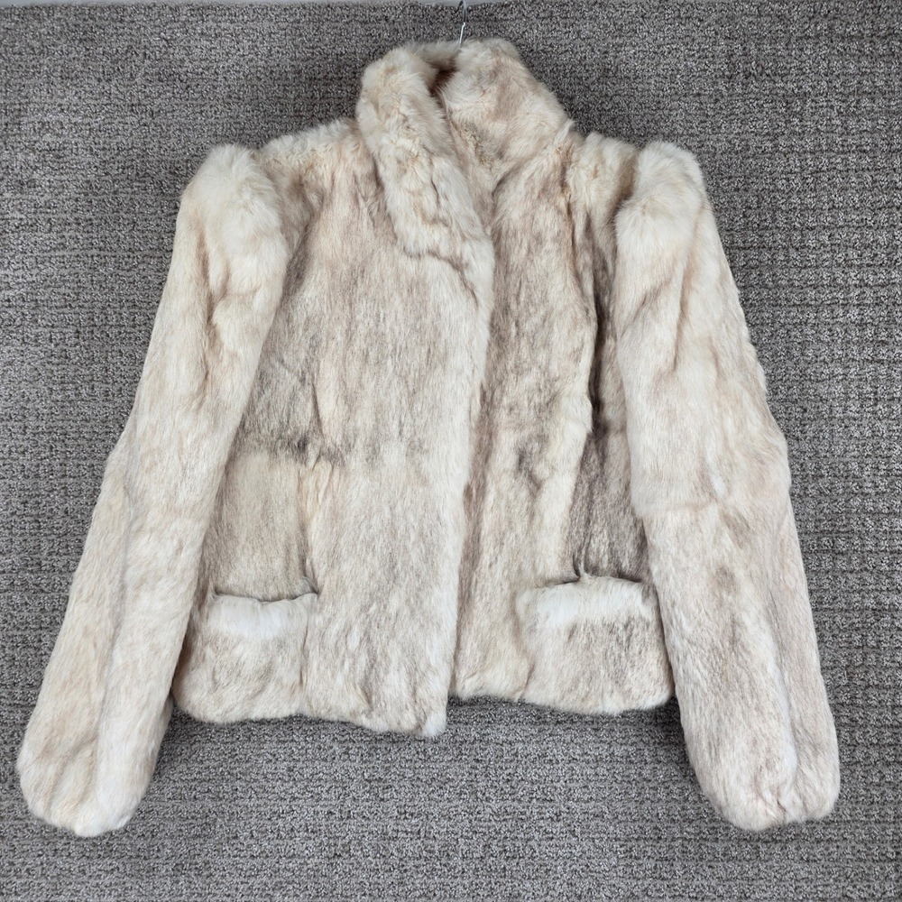 Vintage Wilsons Suede & Leather Bleached Dyed Rabbit Fur Jacket Cream Small